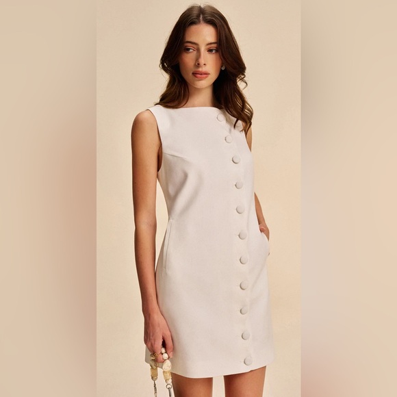 Commense Dresses & Skirts - Commense Off-White Buttoned Mini Dress
